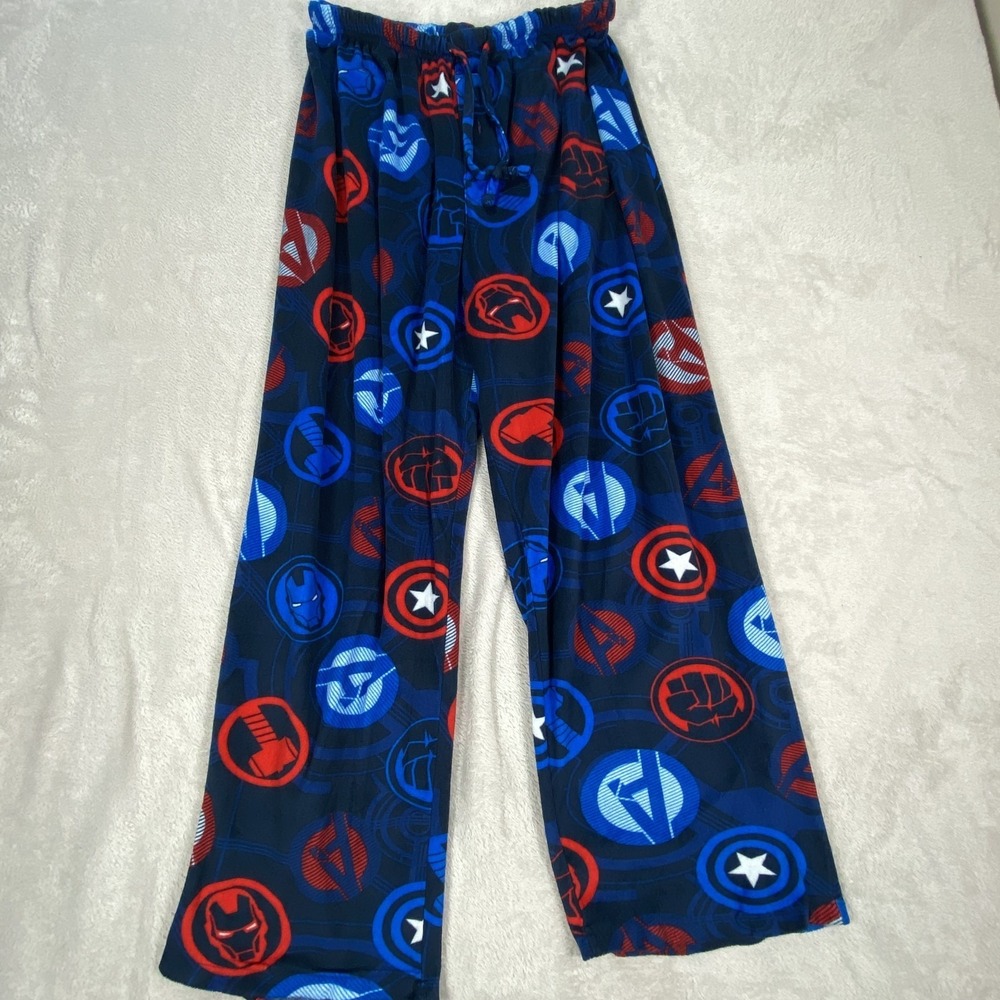Marvel Avengers Pajama Pants Mens XL Blue Red Fleece Lounge Sleepwear Superhero
